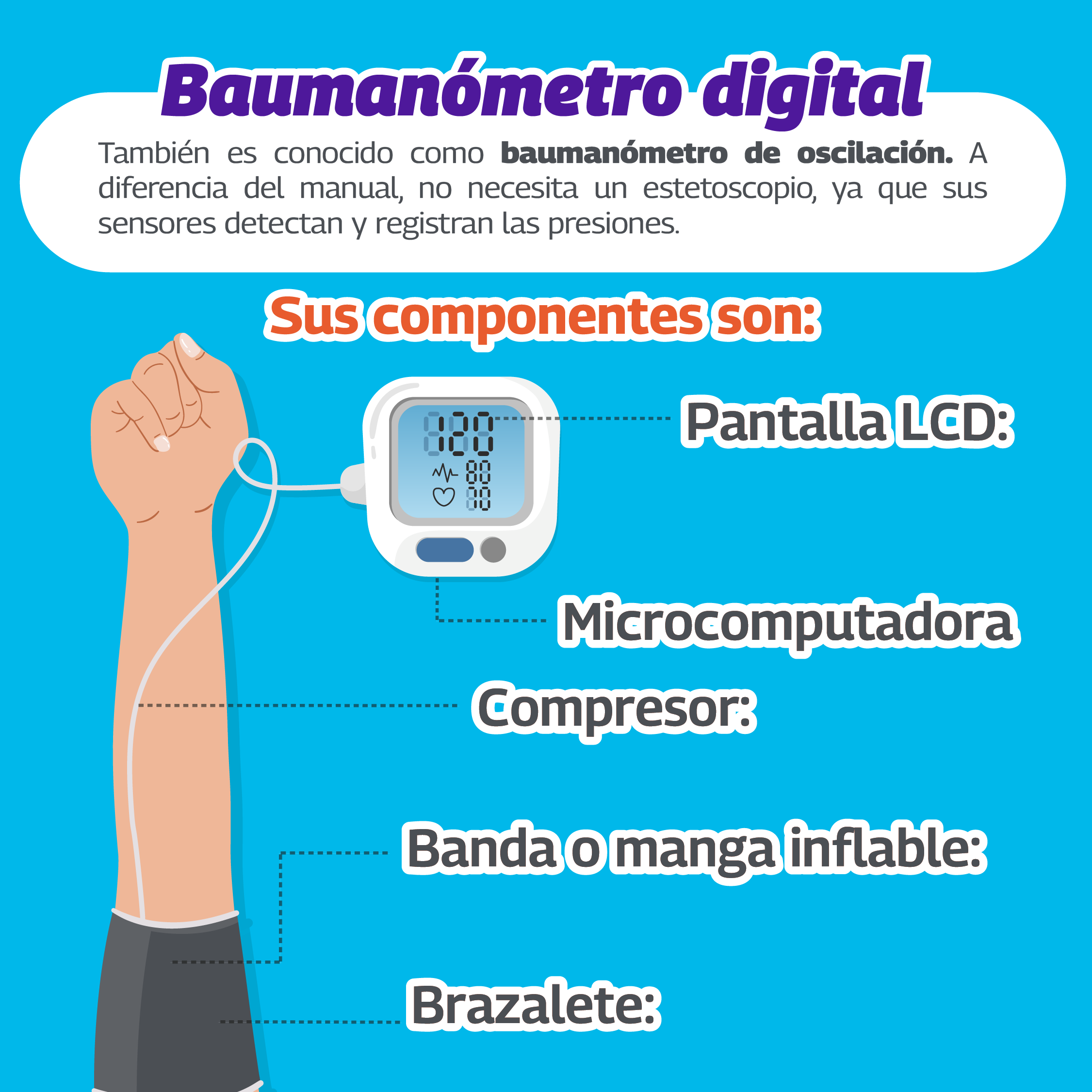 Identifica las partes del baumanómetro digital o manual. ¡Descubre más sobre este importante instrumento para medir la presión arterial!